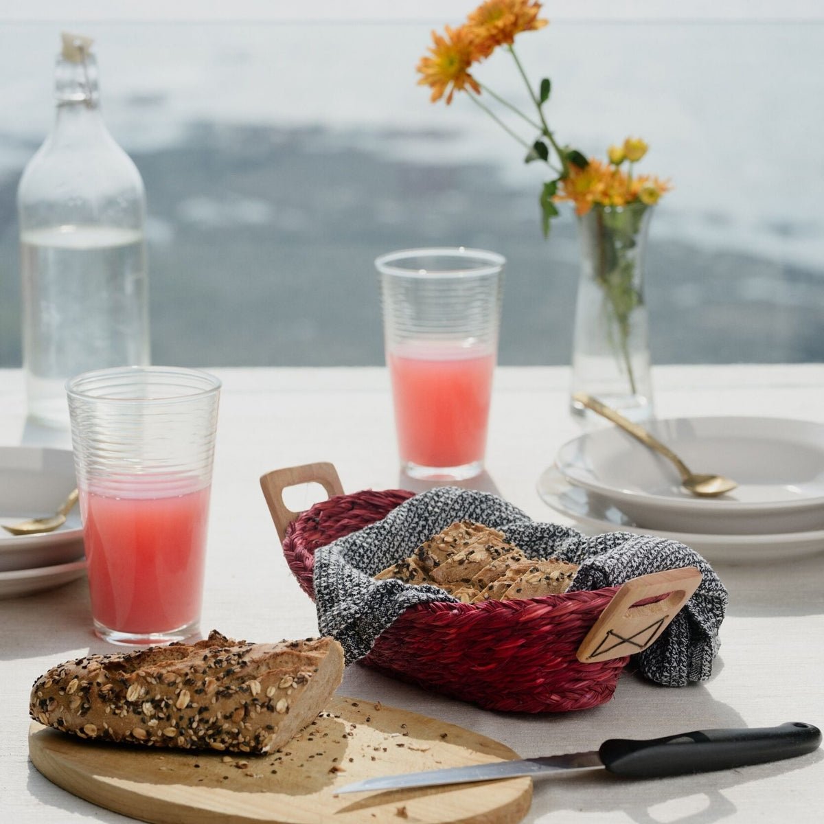 Handmade Sabai Grass Bread Basket - Large - Red – Trays & Platters on Brown Living™. SKU: BSL36RED. Img 1.