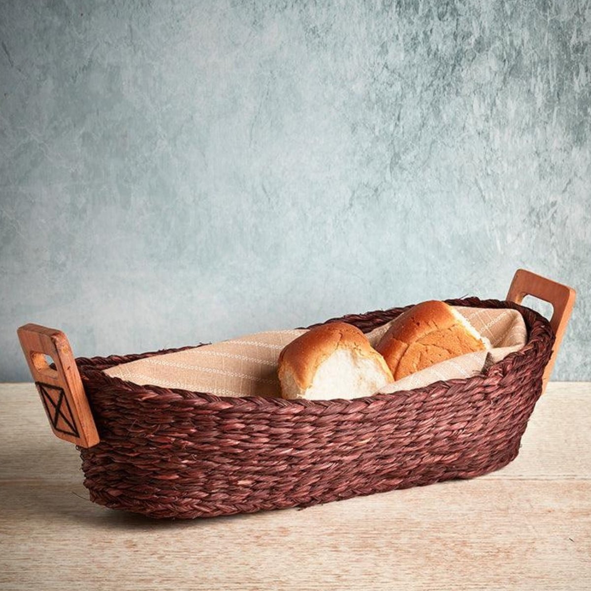 Handmade Sabai Grass Bread Basket - Small - Brown – Trays & Platters on Brown Living™. SKU: BSS36BRN. Img 2.