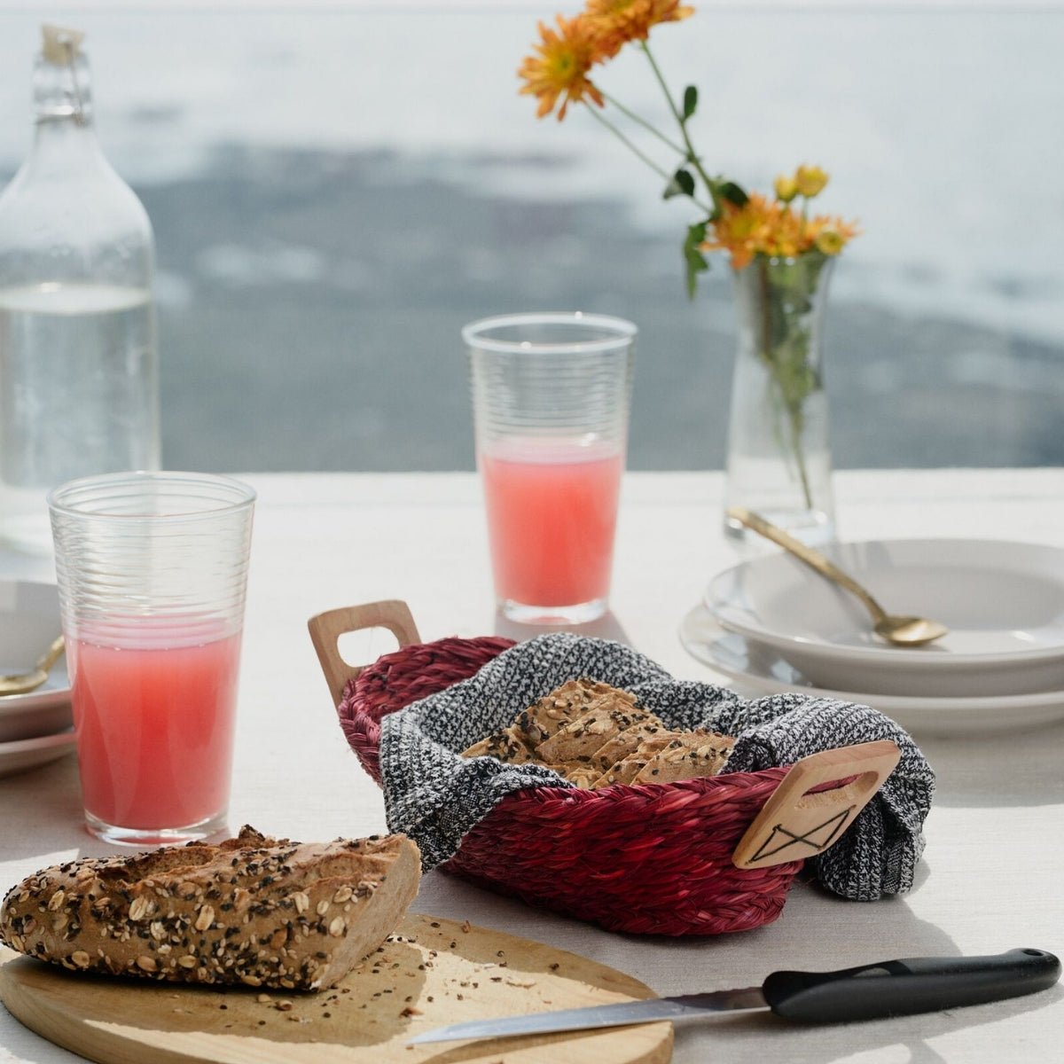 Handmade Sabai Grass Bread Basket - Small - Red | Verified Sustainable by Brown Living™