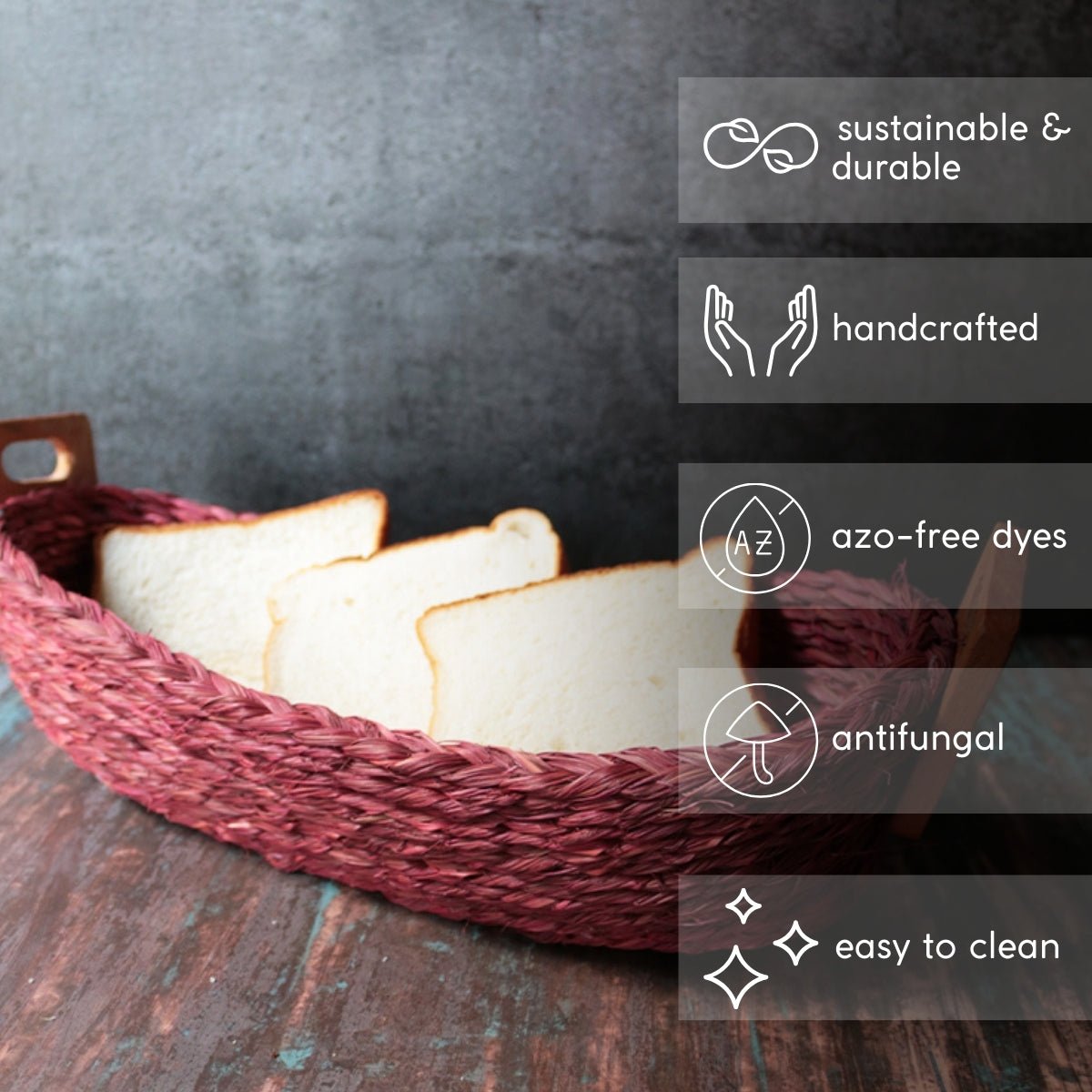 Handmade Sabai Grass Bread Basket - Small - Red | Verified Sustainable by Brown Living™