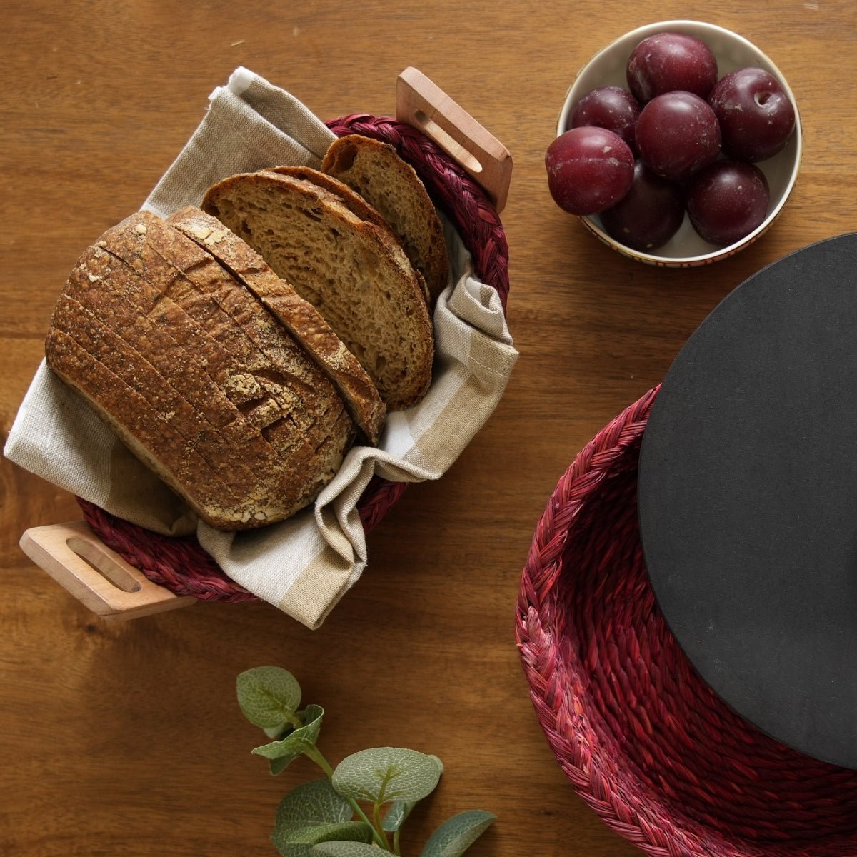 Handmade Sabai Grass Bread Basket - Small - Red | Verified Sustainable by Brown Living™