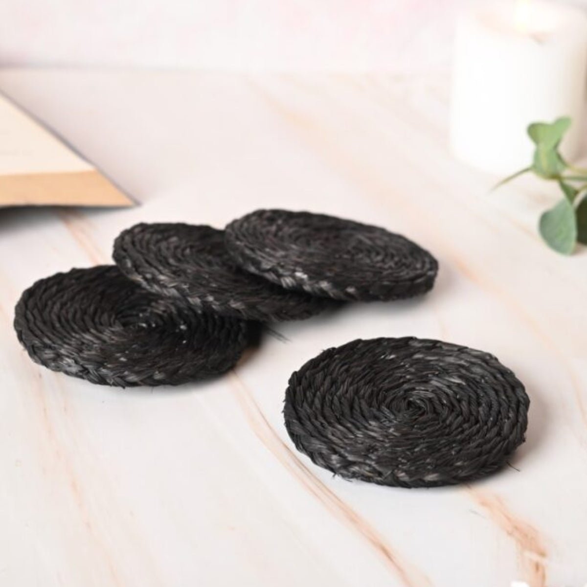 Handmade Sabai Grass Coasters - Black | Verified Sustainable by Brown Living™