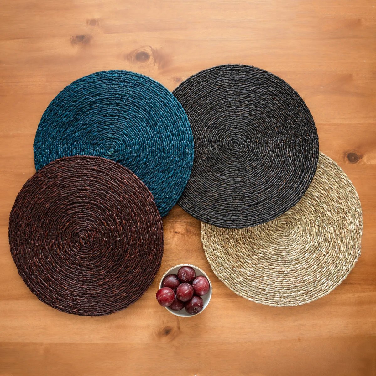 Handmade Sabai Grass Round Mats - Indigo | Verified Sustainable by Brown Living™