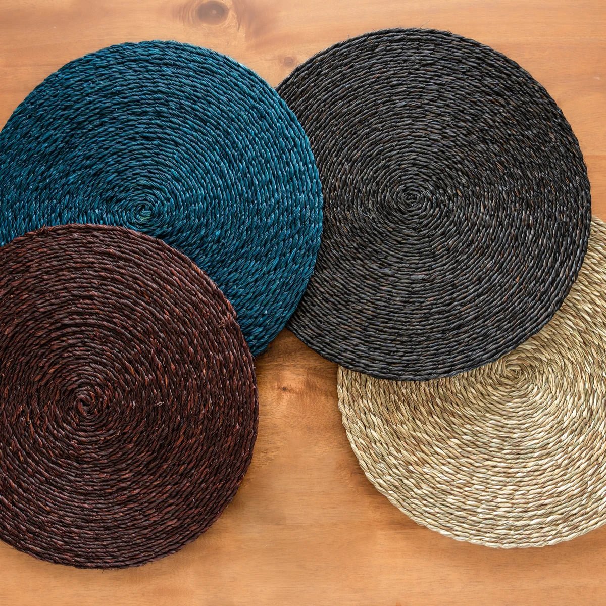 Handmade Sabai Grass Round Mats - Indigo | Verified Sustainable by Brown Living™