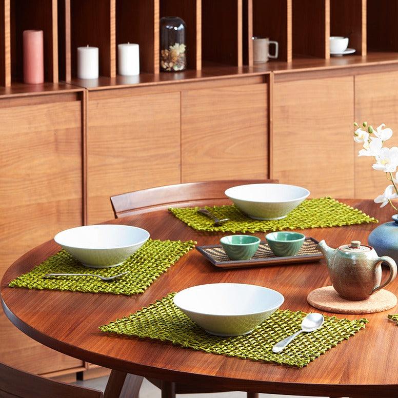 Handmade Sabai Grass Table Mat (Set of 6) – Table Decor by Kadam Haat available on Brown Living™. Green . SKU: MS6S38GRN - NEW. Img 5.
