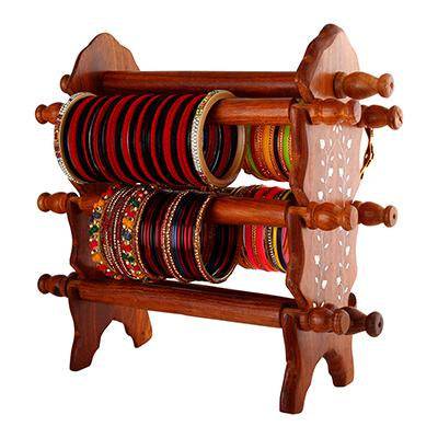 Handmade Sheesham Wood Bangle Holder Stand - 13.5 x 3.5 x 12 Inches – Organizers on Brown Living™. SKU: 1066. Img 1.