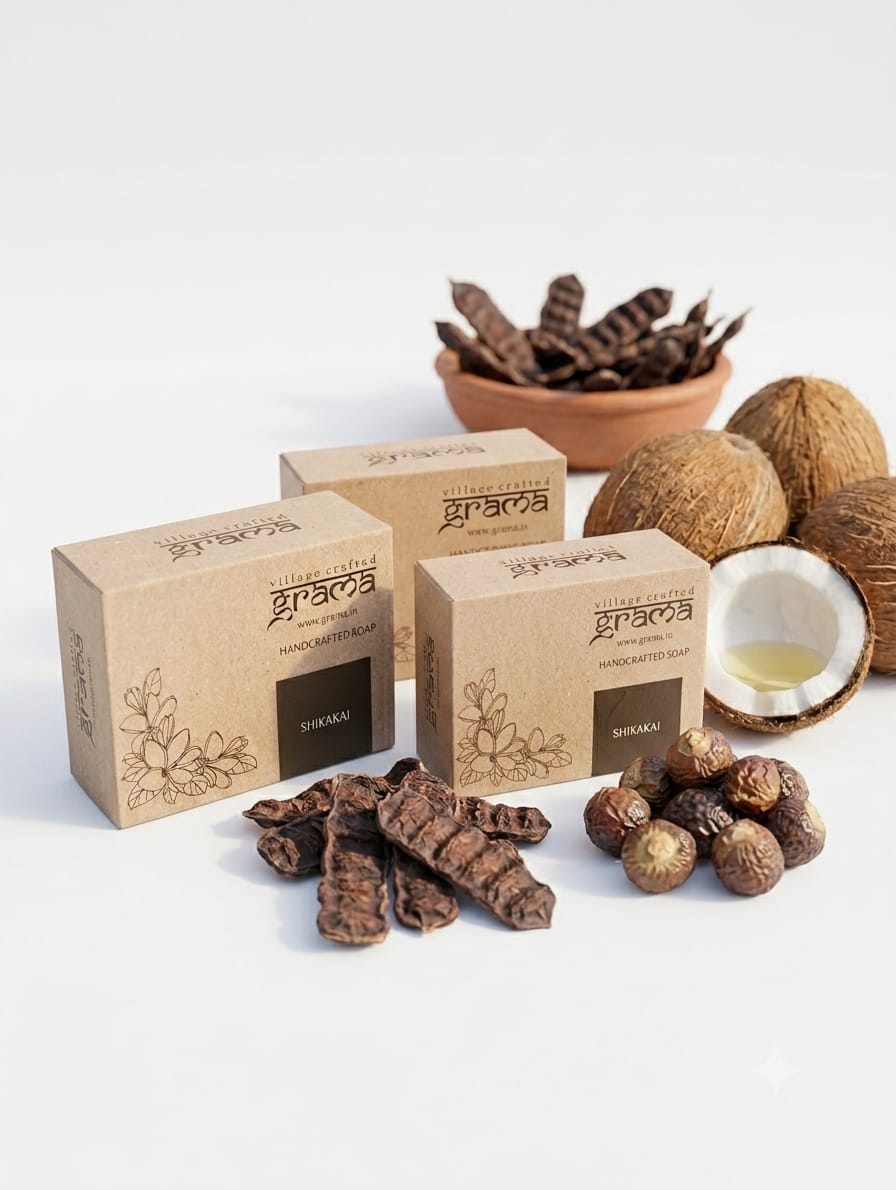 Handmade Shikakai Body Soap, 125g | Pack of 2 & 3 (Hot Process) – Body Soap on Brown Living™. SKU: Shikakaisoap3. Img 9.