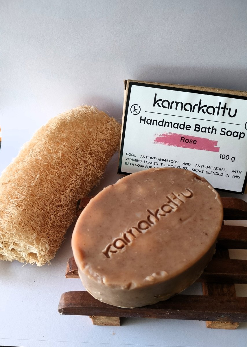 Handmade Spa bars - Rose & Sandalwood – Body Soap by Kamarkattu Ecostore available on Brown Living™. Rose Soap - Pack Of 2 With Soap Dish. SKU: rs2withall. Img 8.