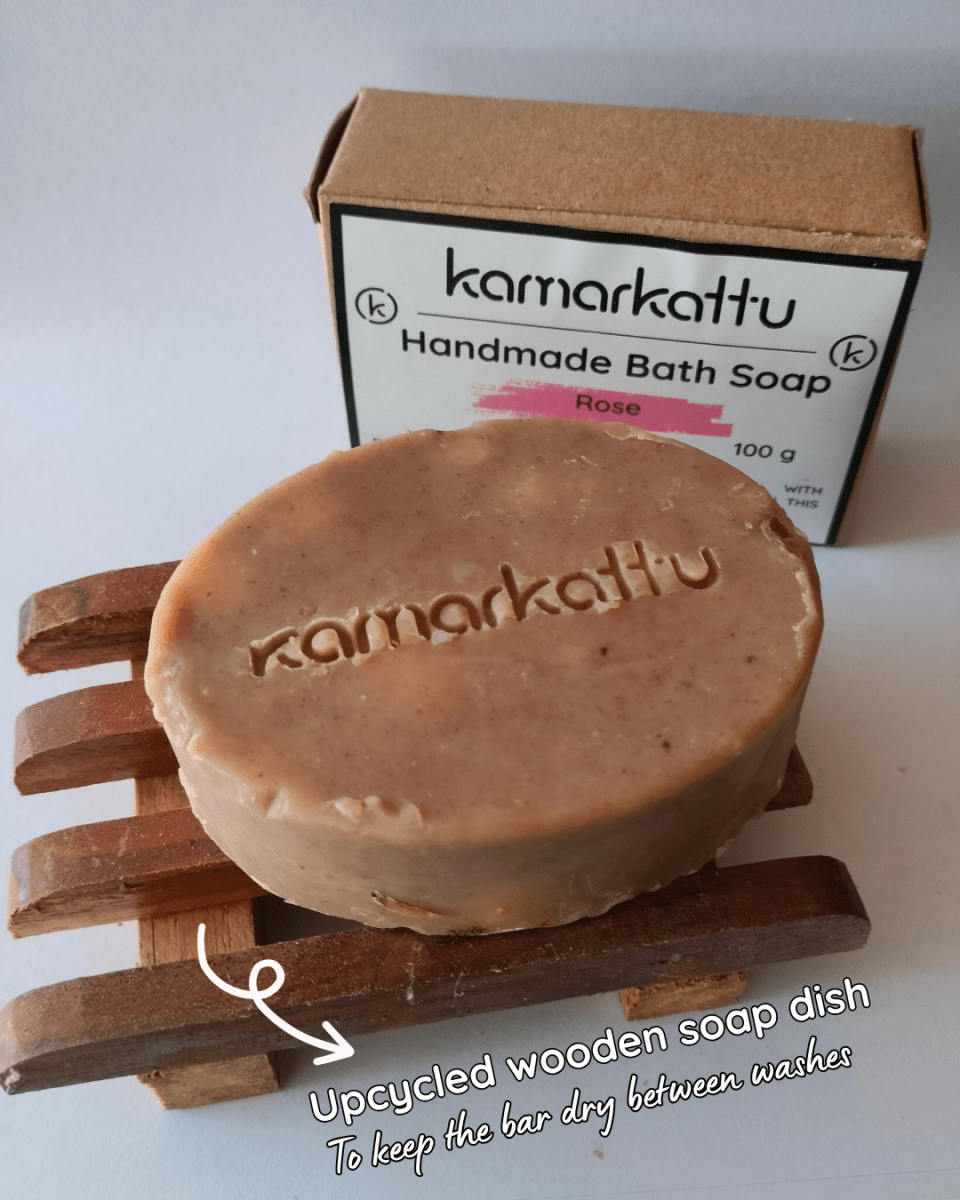 Handmade Spa bars - Rose & Sandalwood – Body Soap by Kamarkattu Ecostore available on Brown Living™. Rose Soap - Pack Of 2 With Soap Dish. SKU: rs2withdish. Img 6.