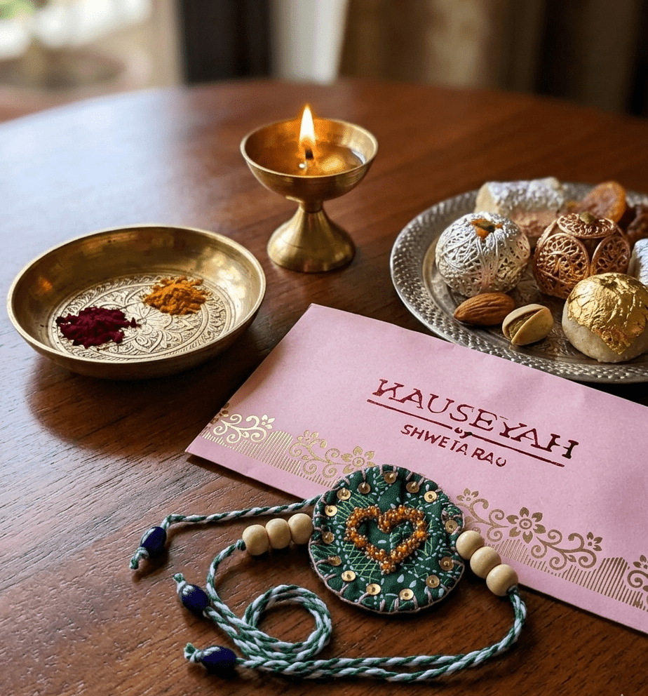 Handmade Textile Rakhi | Pankh Designer Rakhi – Rakhi on Brown Living™. SKU: KJ08. Img 1.