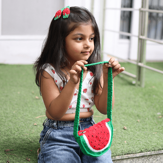 Handmade Watermelon Crochet Bag – Kids Bags on Brown Living™. SKU: SARKID10. Img 3.