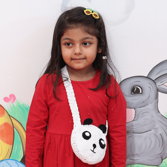 Handmade White Panda Crochet Bag – Kids Bags on Brown Living™. SKU: SARKID01. Img 3.