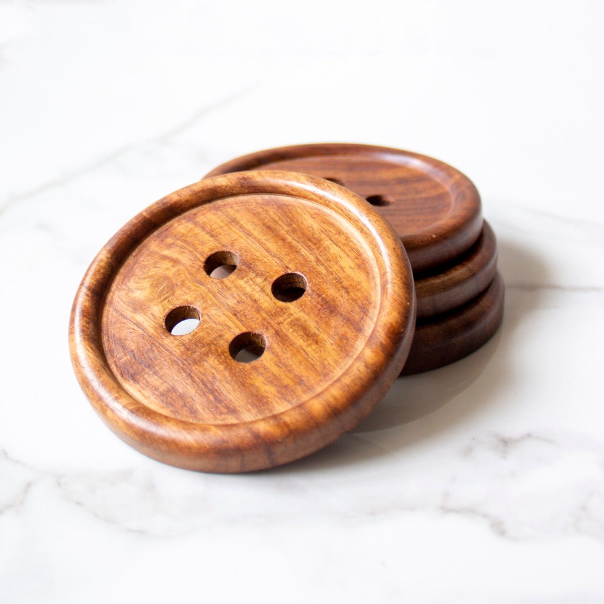 Handmade Wooden Button Coasters (Set of 4) – Coasters on Brown Living™. SKU: TC0302. Img 3.