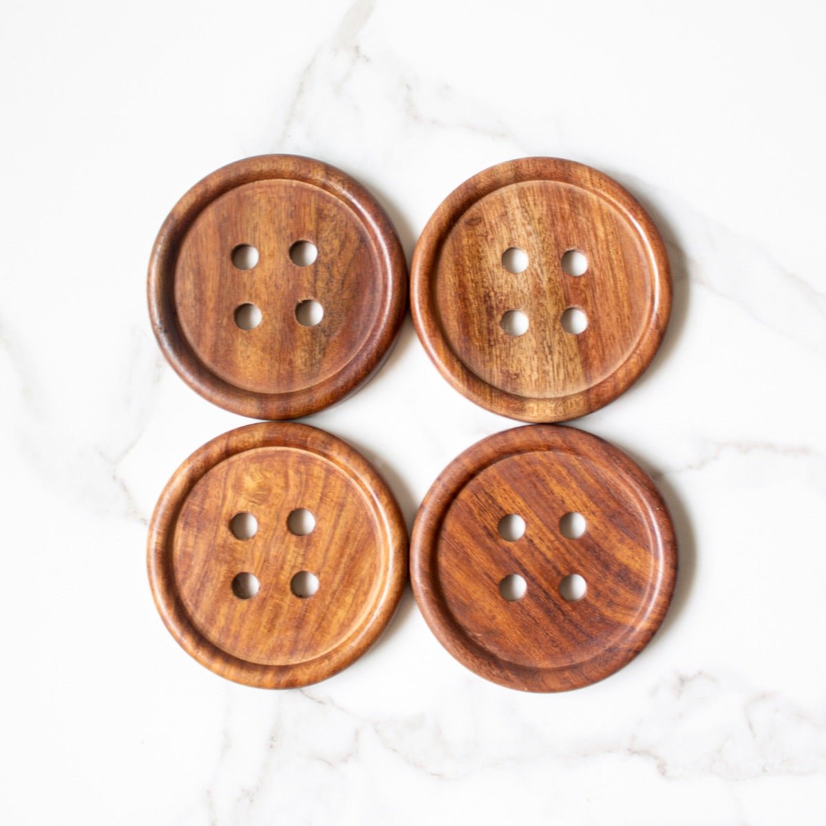 Handmade Wooden Button Coasters (Set of 4) – Coasters on Brown Living™. SKU: TC0302. Img 2.