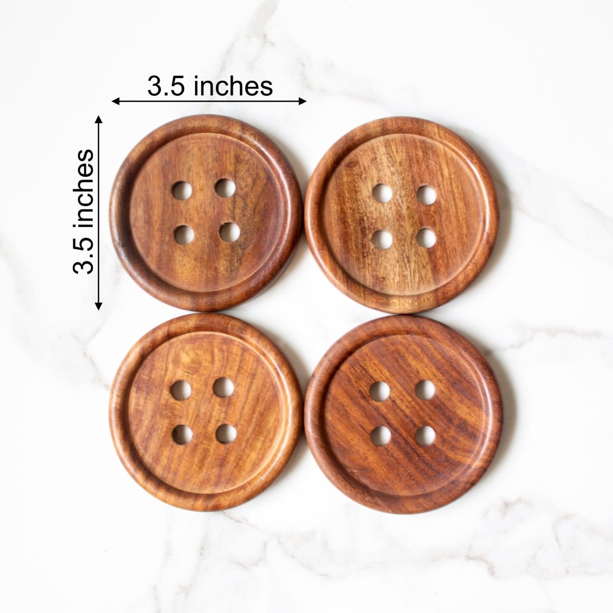 Handmade Wooden Button Coasters (Set of 4) – Coasters on Brown Living™. SKU: TC0302. Img 4.