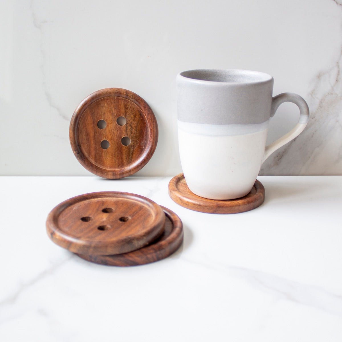 Handmade Wooden Button Coasters (Set of 4) – Coasters on Brown Living™. SKU: TC0302. Img 1.