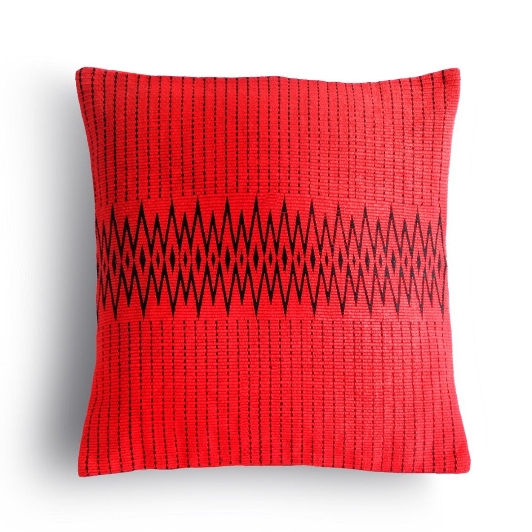 Handwoven Cotton Andean Red And Black Tribal Cushion Cover – Covers & Inserts on Brown Living™. SKU: UD00000107. Img 6.