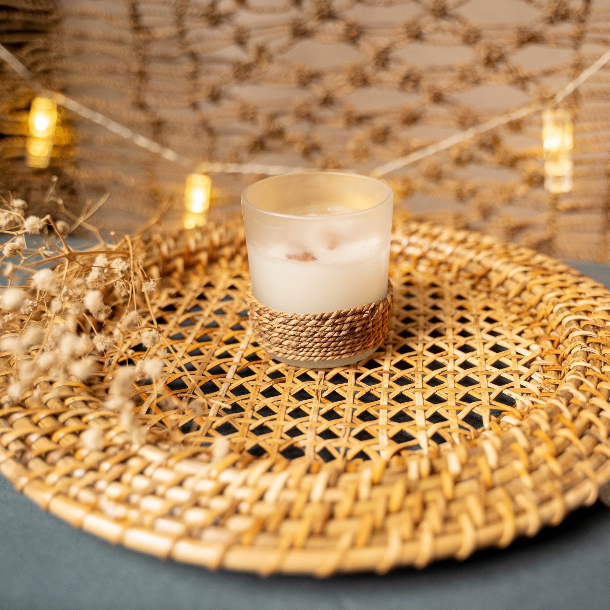 Handwoven Natural Rattan Web Round Tray – Trays & Platters on Brown Living™. SKU: 701R. Img 1.