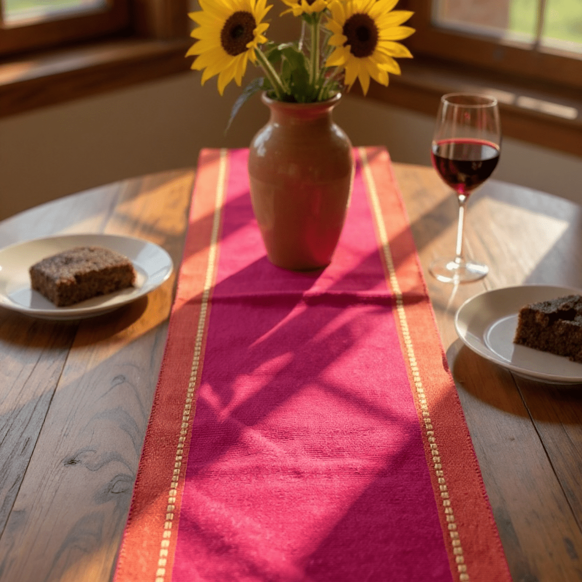 Handwoven Table Runner for Dining Table – 5 & 6 Feet – Table Linens on Brown Living™. SKU: PINKHANDW5FEET. Img 5.