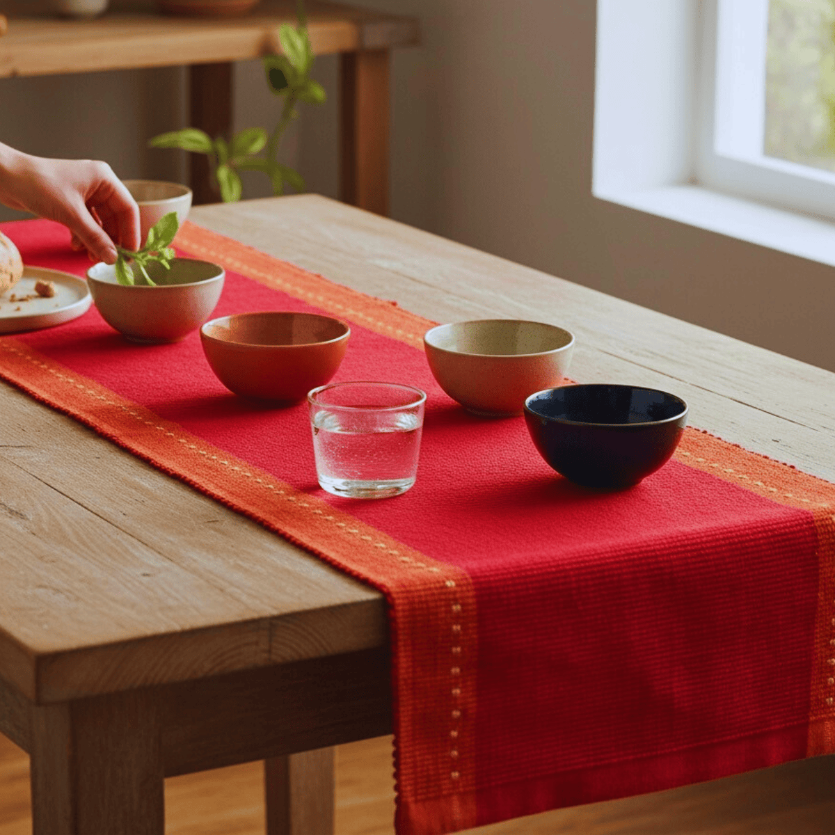 Handwoven Table Runner for Dining Table – 5 & 6 Feet – Table Linens on Brown Living™. SKU: PINKHANDW6FEET. Img 11.