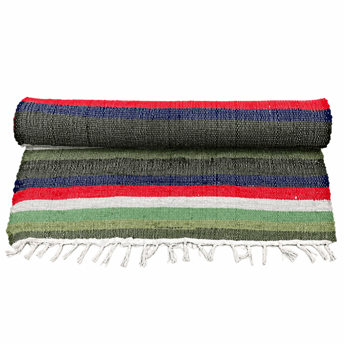 Handwoven Upcycled Textile Dari | Sustainable Floor Mat & Rug – Play Mats on Brown Living™. SKU: DARIGREEN. Img 1.