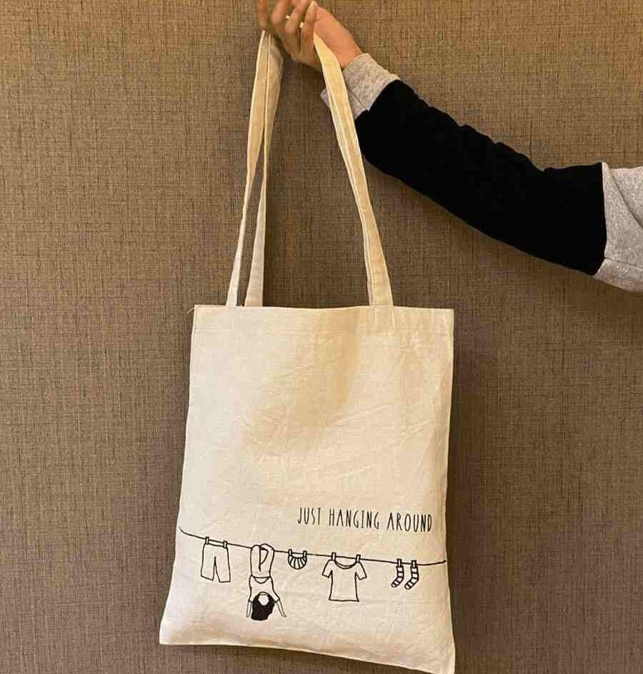 Hanging Around - 100% Cotton Canvas Tote Bag – Tote Bag on Brown Living™. SKU: EM - 0052B. Img 1.