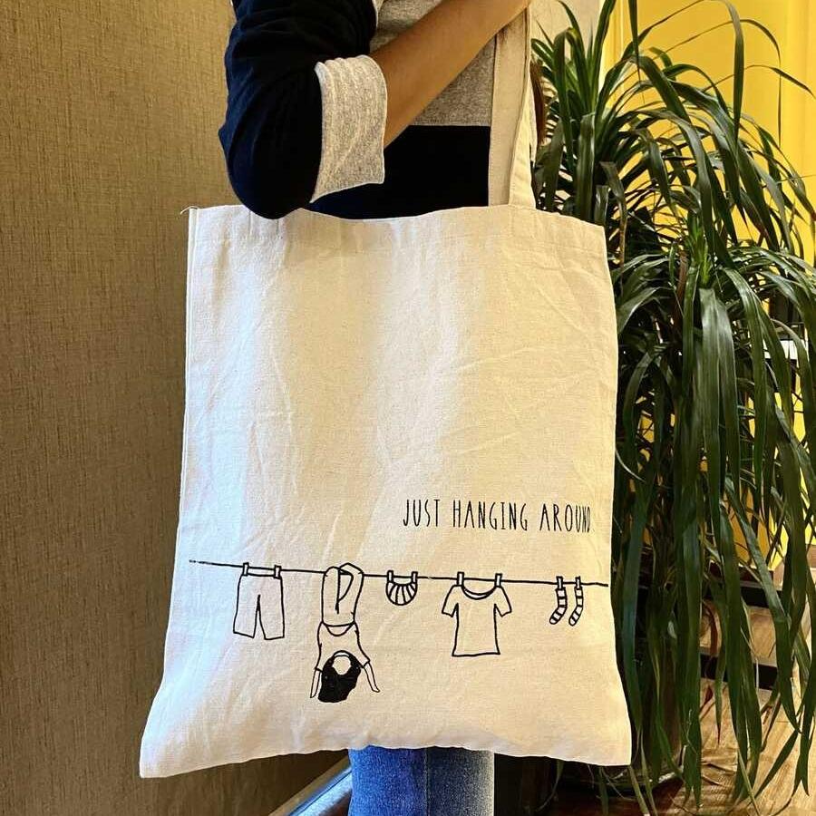 Hanging Around - 100% Cotton Canvas Tote Bag – Tote Bag on Brown Living™. SKU: EM - 0052B. Img 2.