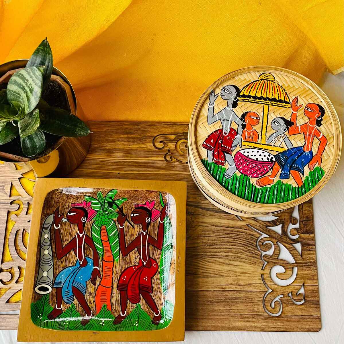Harshil Hamper - Handcrafted Utsav Bamboo Box and Jashn Platter – Gift Giving by Alokya available on Brown Living™. . SKU: AK - 53. Img 1.