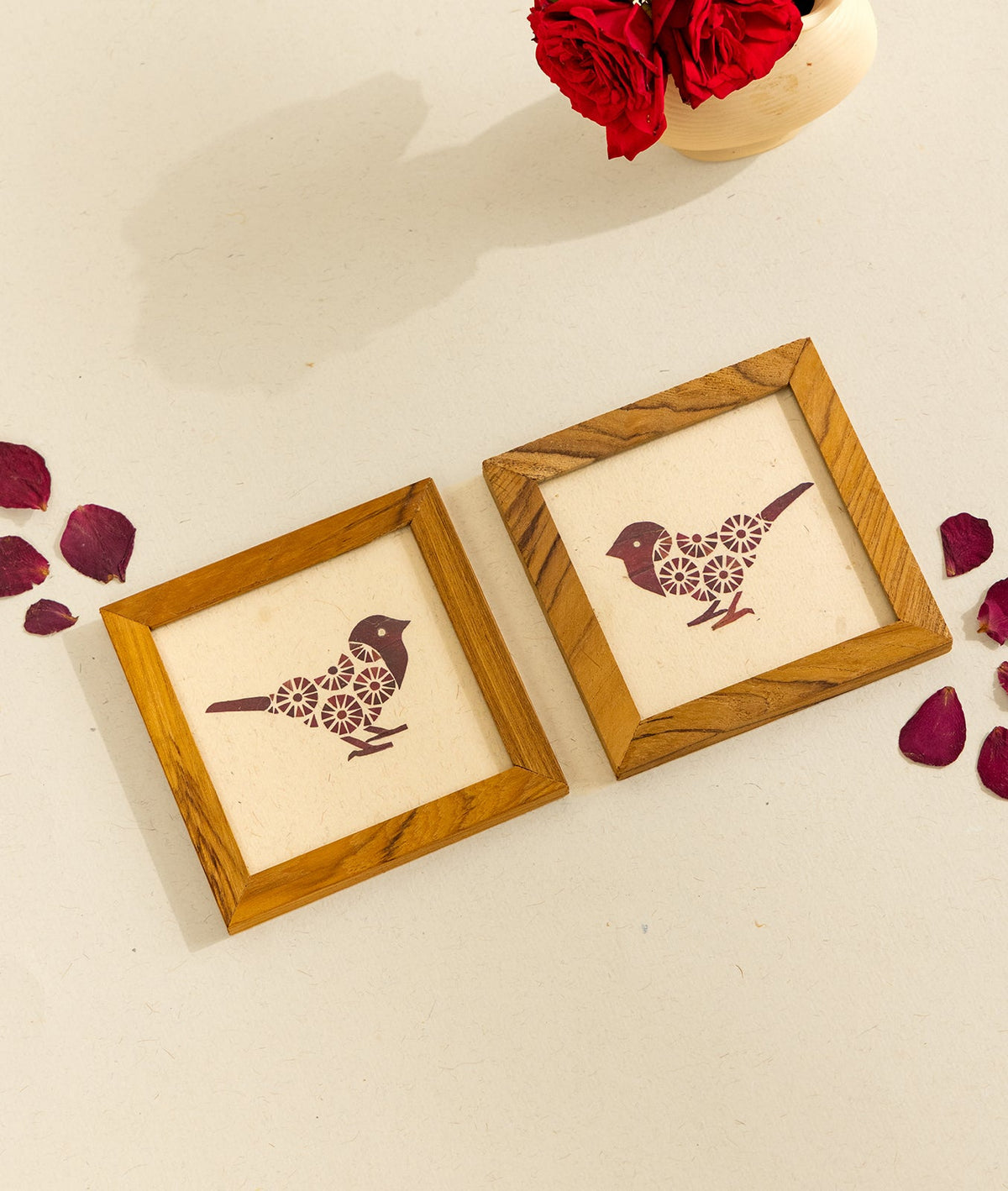 Harvest Sparrow Coasters Set Of 2 | Diwali Festive Table Decor – Coasters on Brown Living™. SKU: Gul_Diwali_26_019. Img 2.