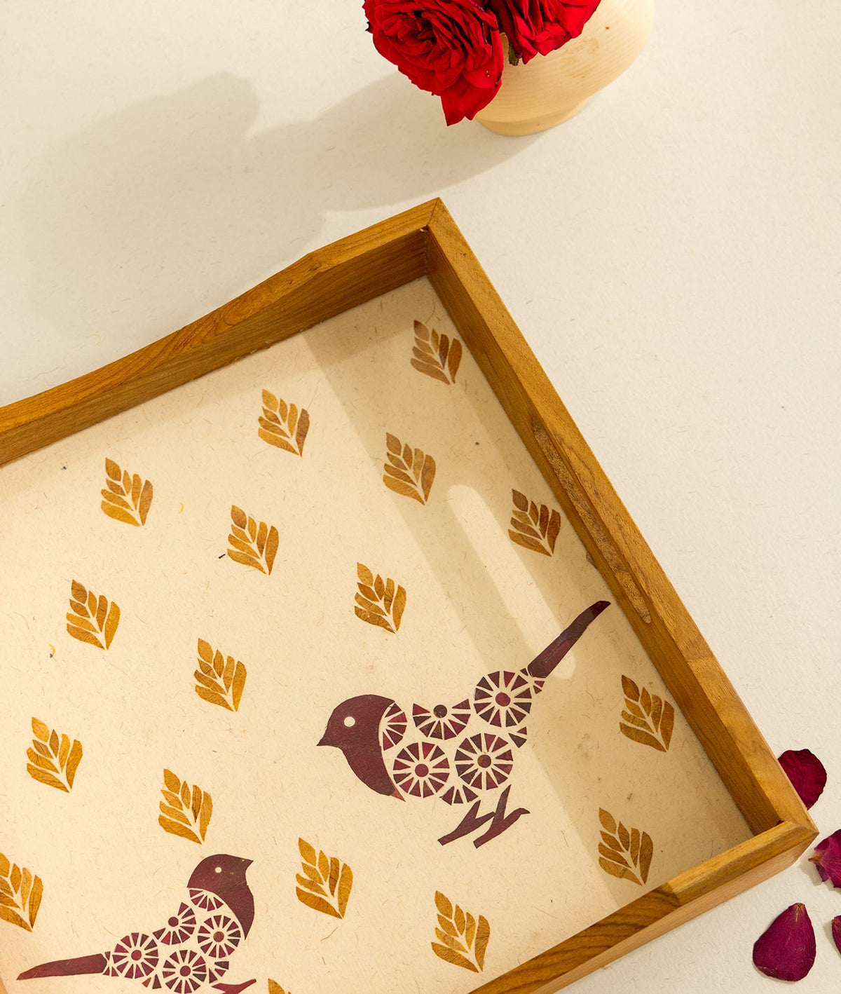 Harvest Sparrow Square Tray | Diwali Festive Serving Tray – Trays & Platters on Brown Living™. SKU: Gul_Diwali_26_022. Img 4.
