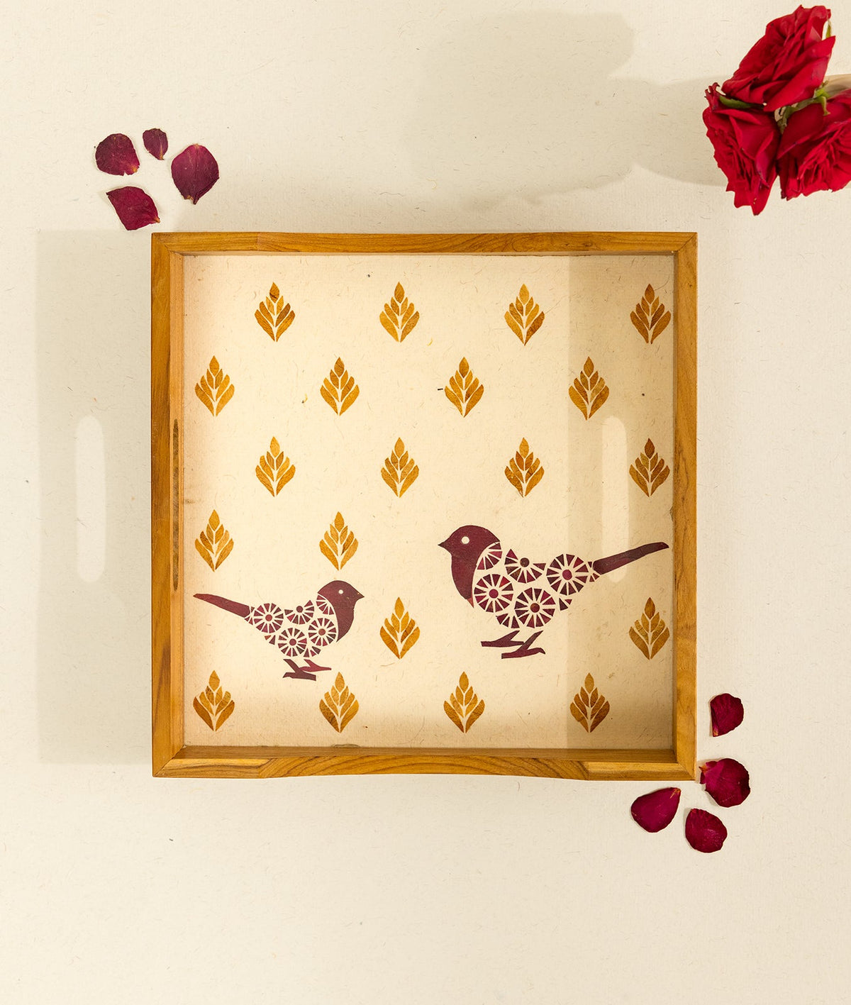 Harvest Sparrow Square Tray | Diwali Festive Serving Tray – Trays & Platters on Brown Living™. SKU: Gul_Diwali_26_022. Img 2.