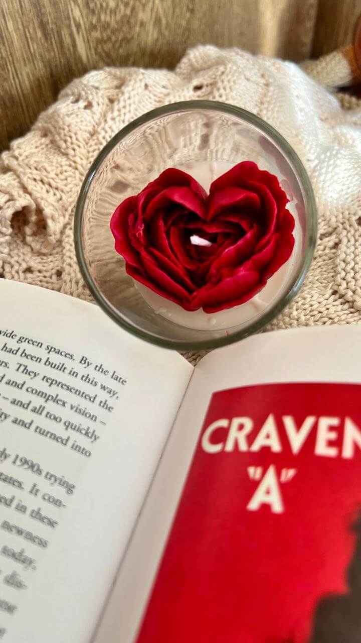 Heart Rose Glass Jar Candle | Handcrafted Romantic Scented Candle – Candles & Fragrances on Brown Living™. SKU: LUSH_0020. Img 3.