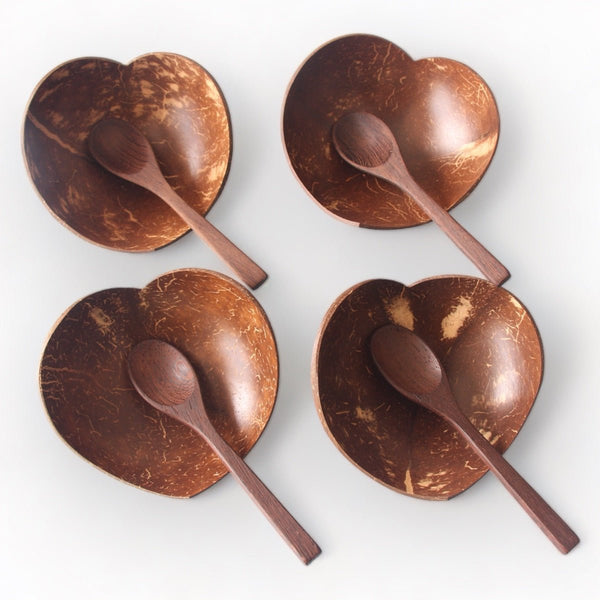 Heart Shaped Coconut Shell Bowl and Spoon Set | Verified Sustainable Plates & Bowls on Brown Living™