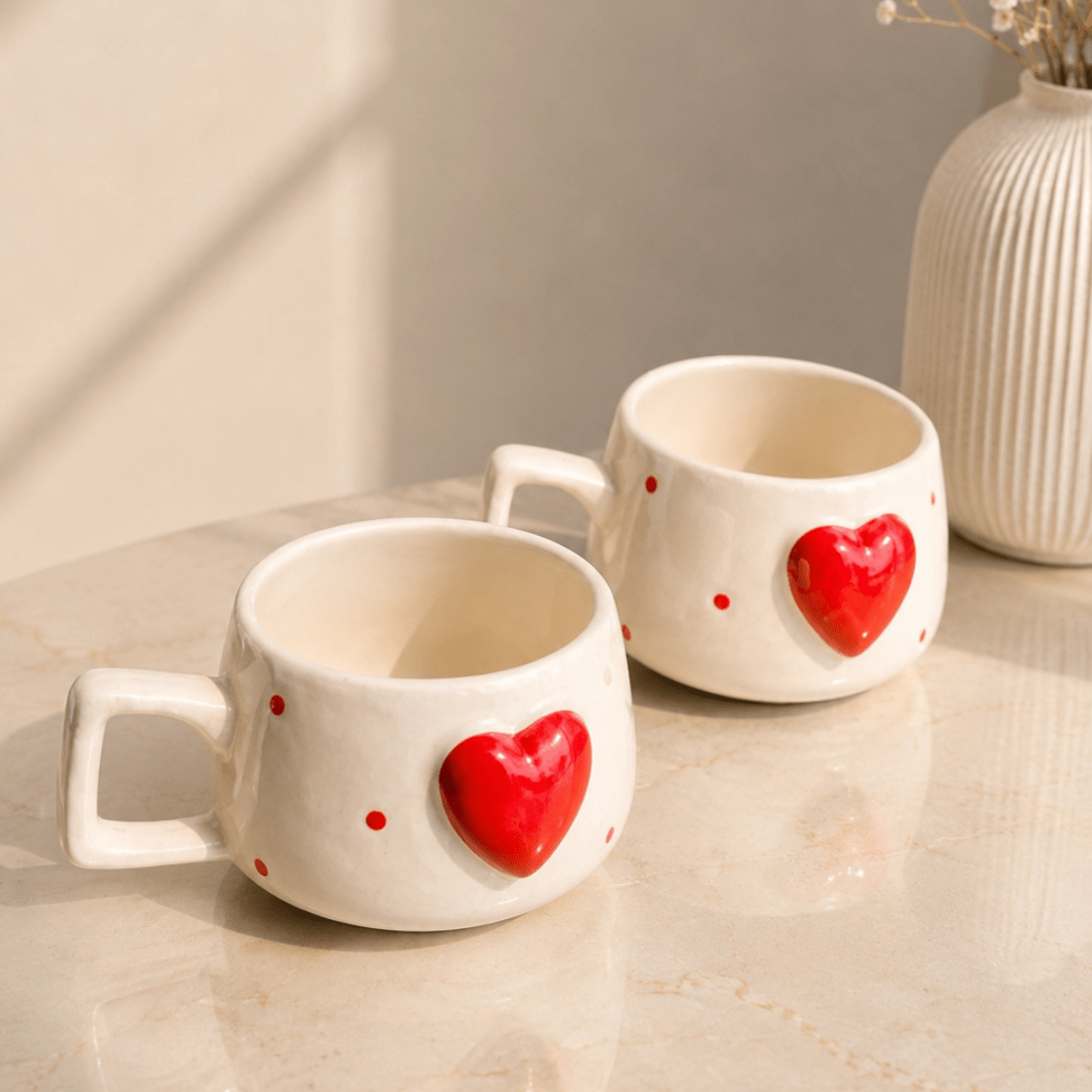 Heartfelt Duo Heart Design Ceramic Mug Set of 2 | Festive Gift – Mugs on Brown Living™. SKU: D-441. Img 6.