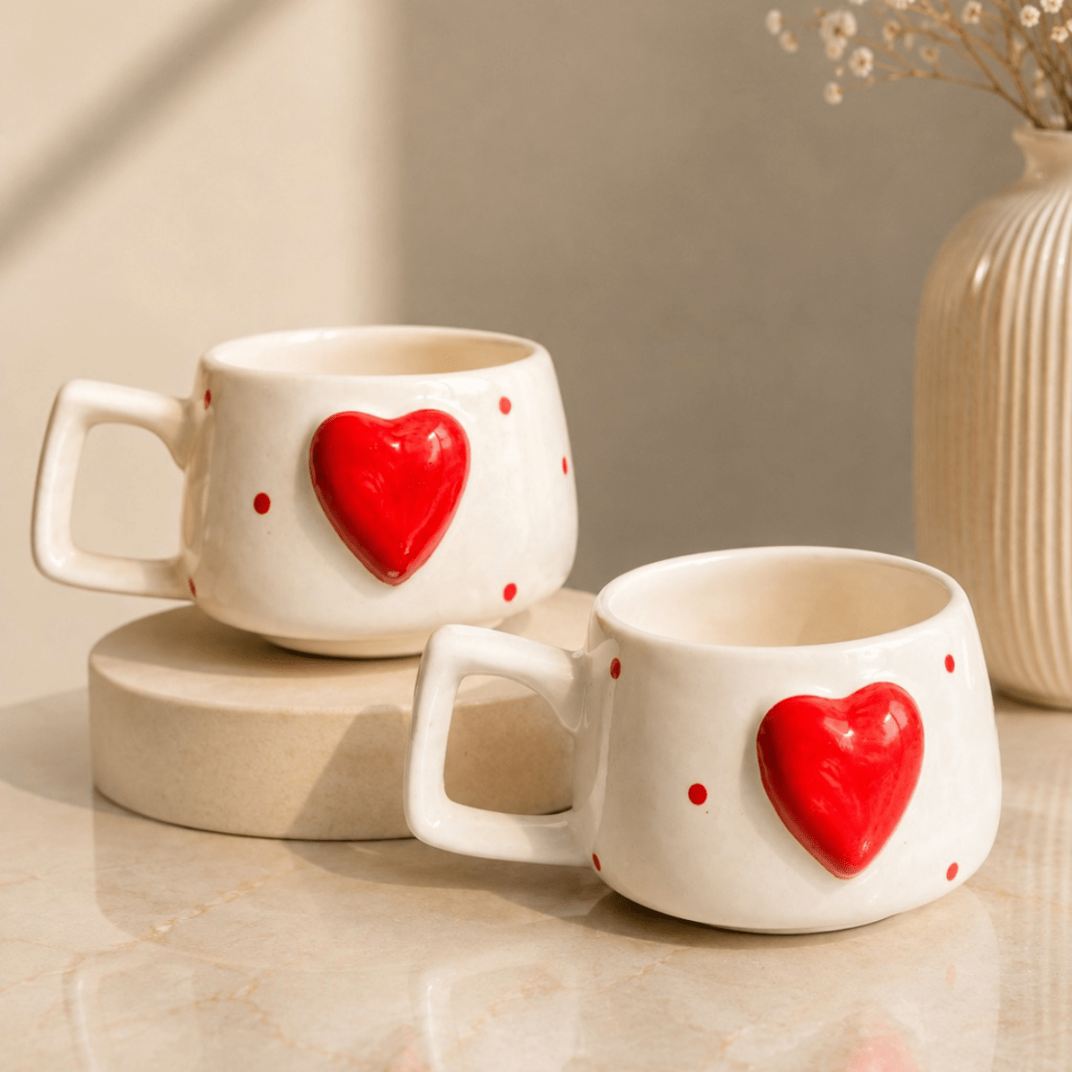 Heartfelt Duo Heart Design Ceramic Mug Set of 2 | Festive Gift – Mugs on Brown Living™. SKU: D-441. Img 5.