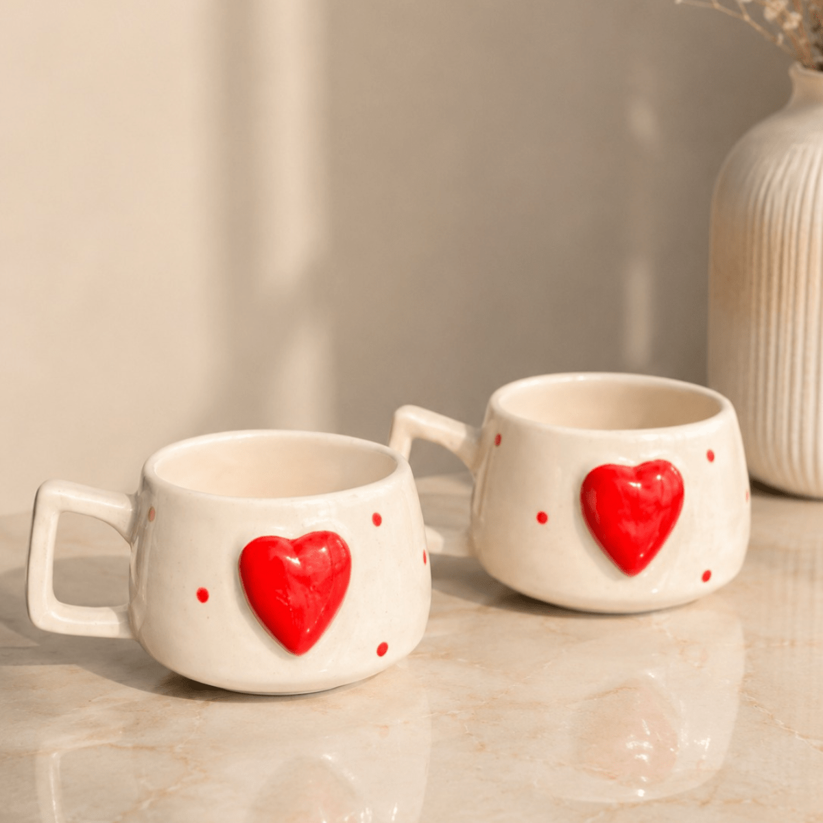 Heartfelt Duo Heart Design Ceramic Mug Set of 2 | Festive Gift – Mugs on Brown Living™. SKU: D-441. Img 4.