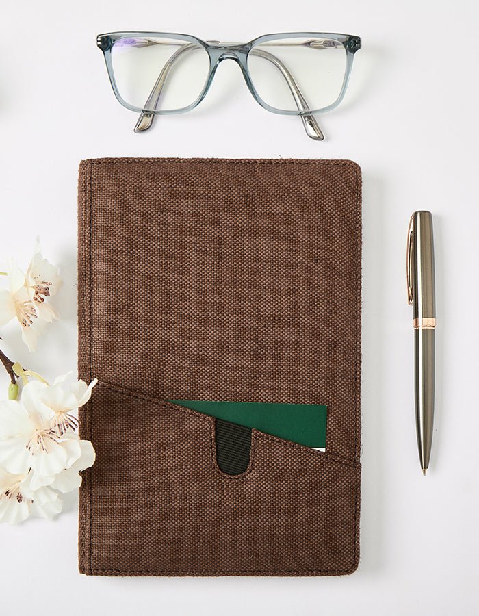 Hemp A5 Non - Dated Diary with Pocket | Eco - Friendly Handmade Journal – Notebooks & Notepads on Brown Living™. SKU: GD02-OLIVE. Img 12.