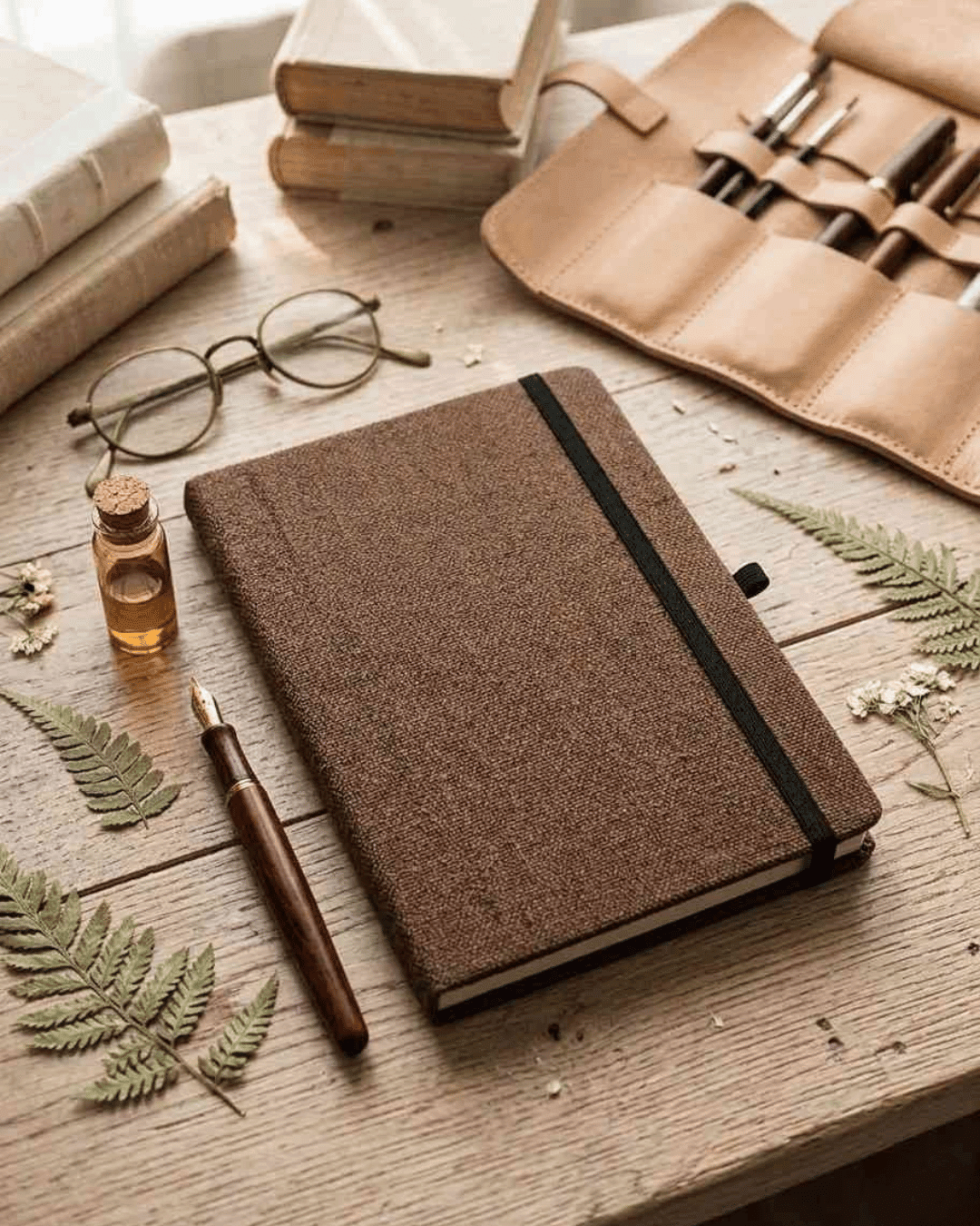 Hemp A5 Notebook Diary with Elastic Lock & Pen Loop – Notebooks & Notepads on Brown Living™. SKU: GD05-NATURAL. Img 15.