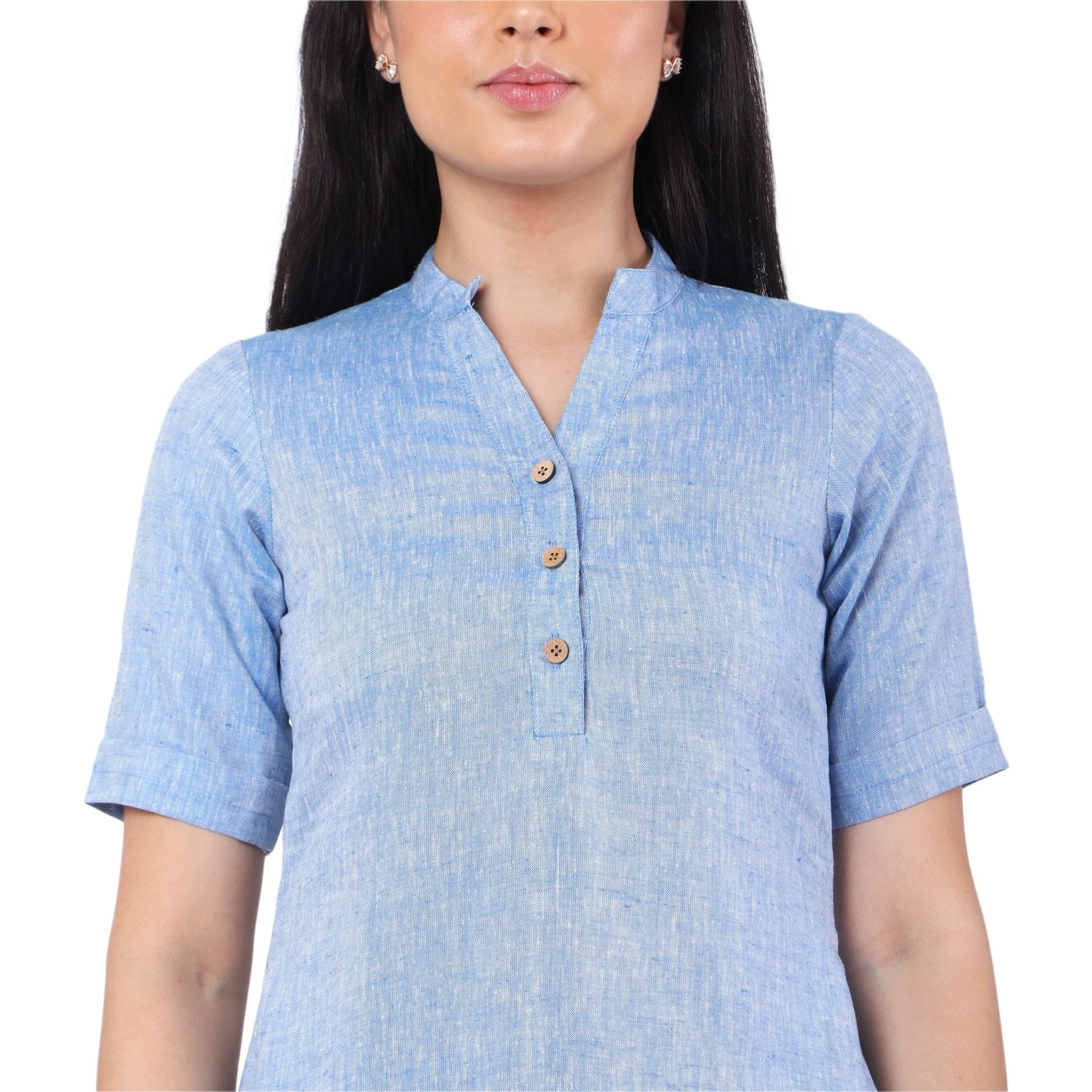 Hemp Denim Blue Dress – Womens Dress on Brown Living™. SKU: GD02-SKYBLUE-S. Img 4.