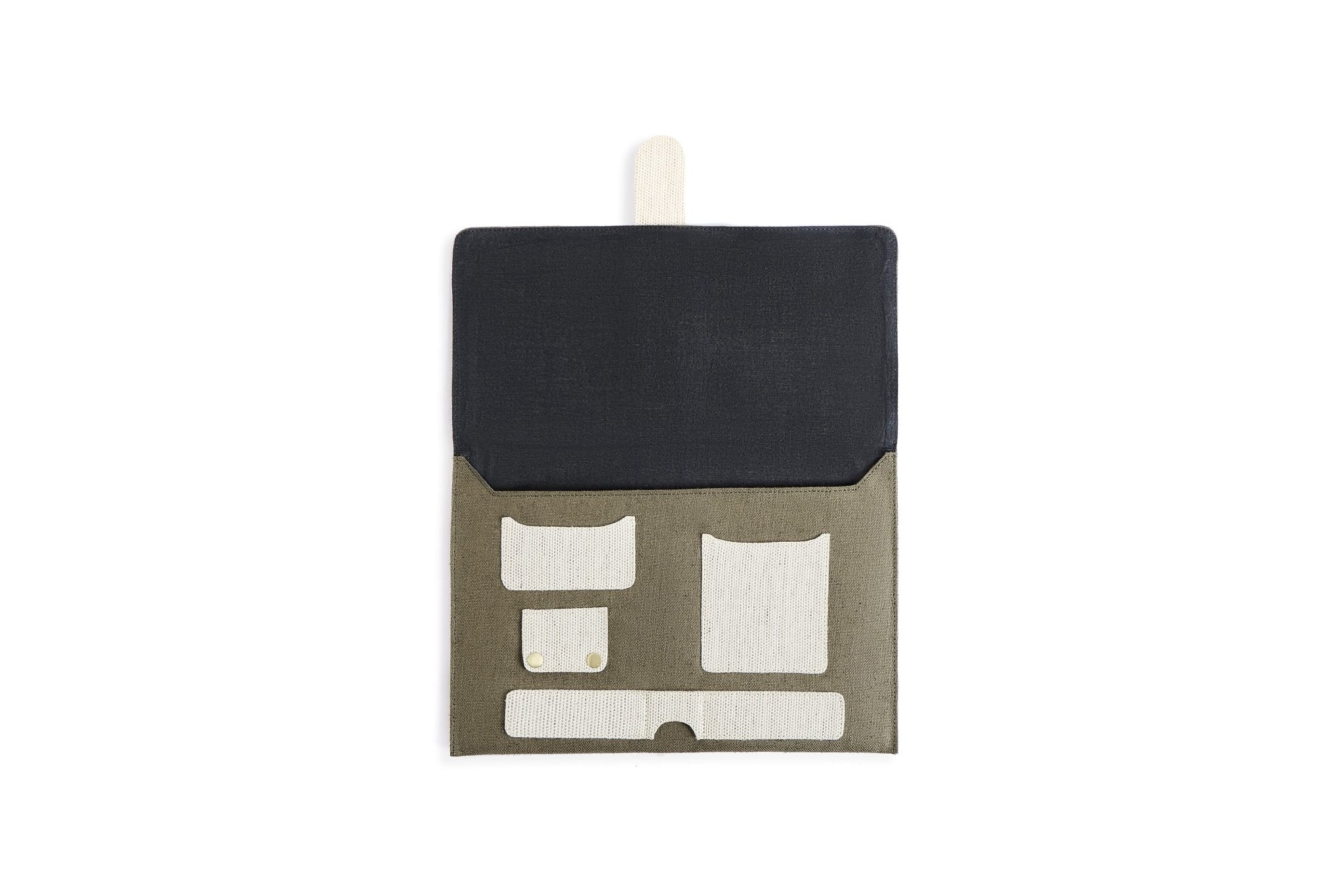Hemp Laptop Sleeve Organiser | Eco - Friendly & Stylish Work Essential – Organizers & Planners on Brown Living™. SKU: GLS04-OLIVE. Img 12.