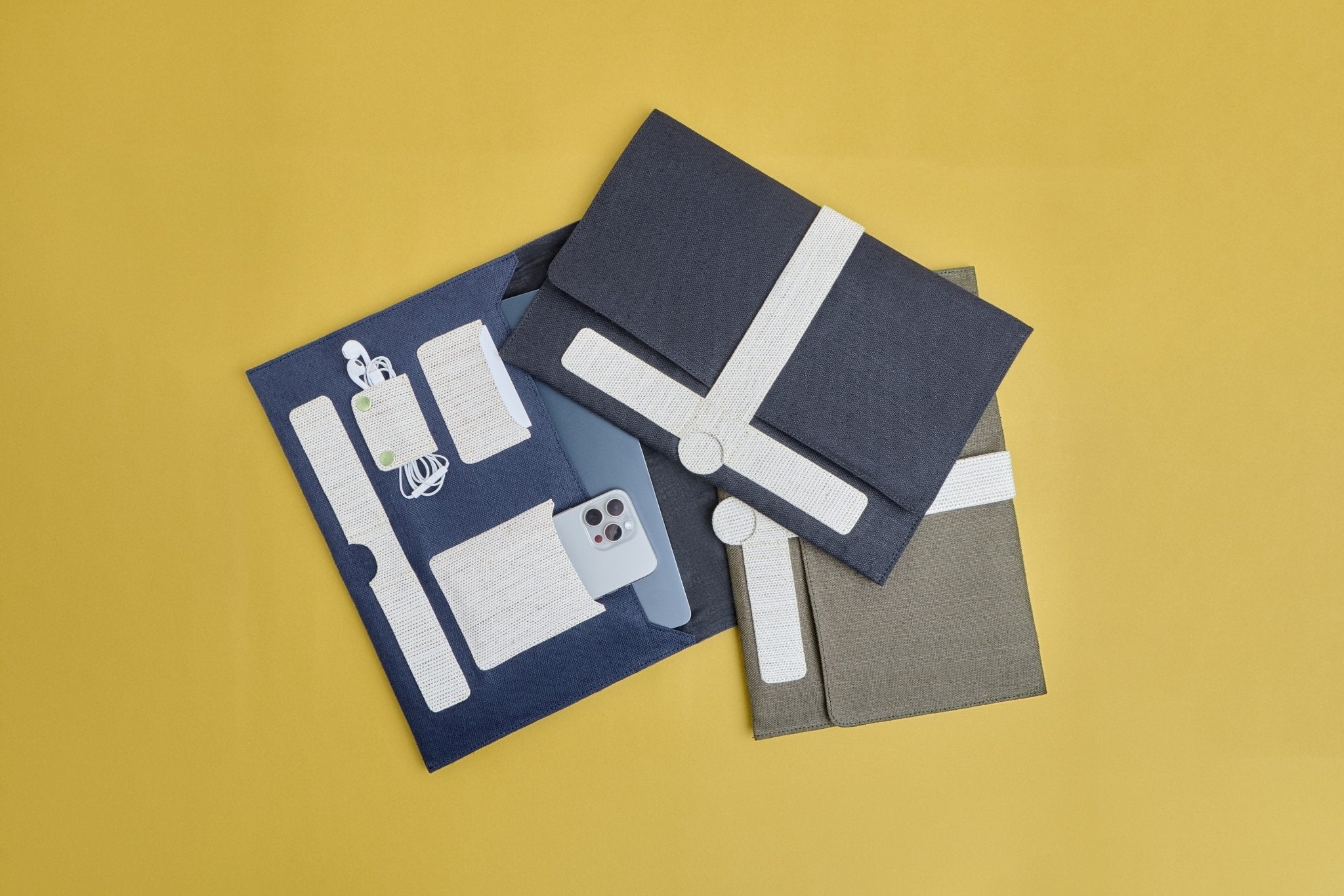 Hemp Laptop Sleeve Organiser | Eco - Friendly & Stylish Work Essential – Organizers & Planners on Brown Living™. SKU: GLS04-OLIVE. Img 6.