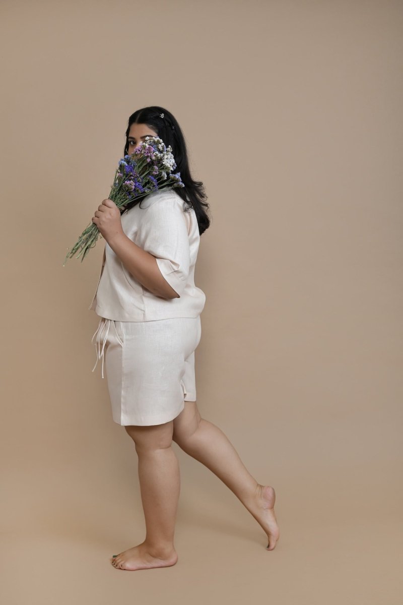 Hemp Side Tie Shorts Natural Comfort With a Modern Touch – Womens Shorts by Pravaah India available on Brown Living™. S Peach. SKU: PRA24CL3PS. Img 4.