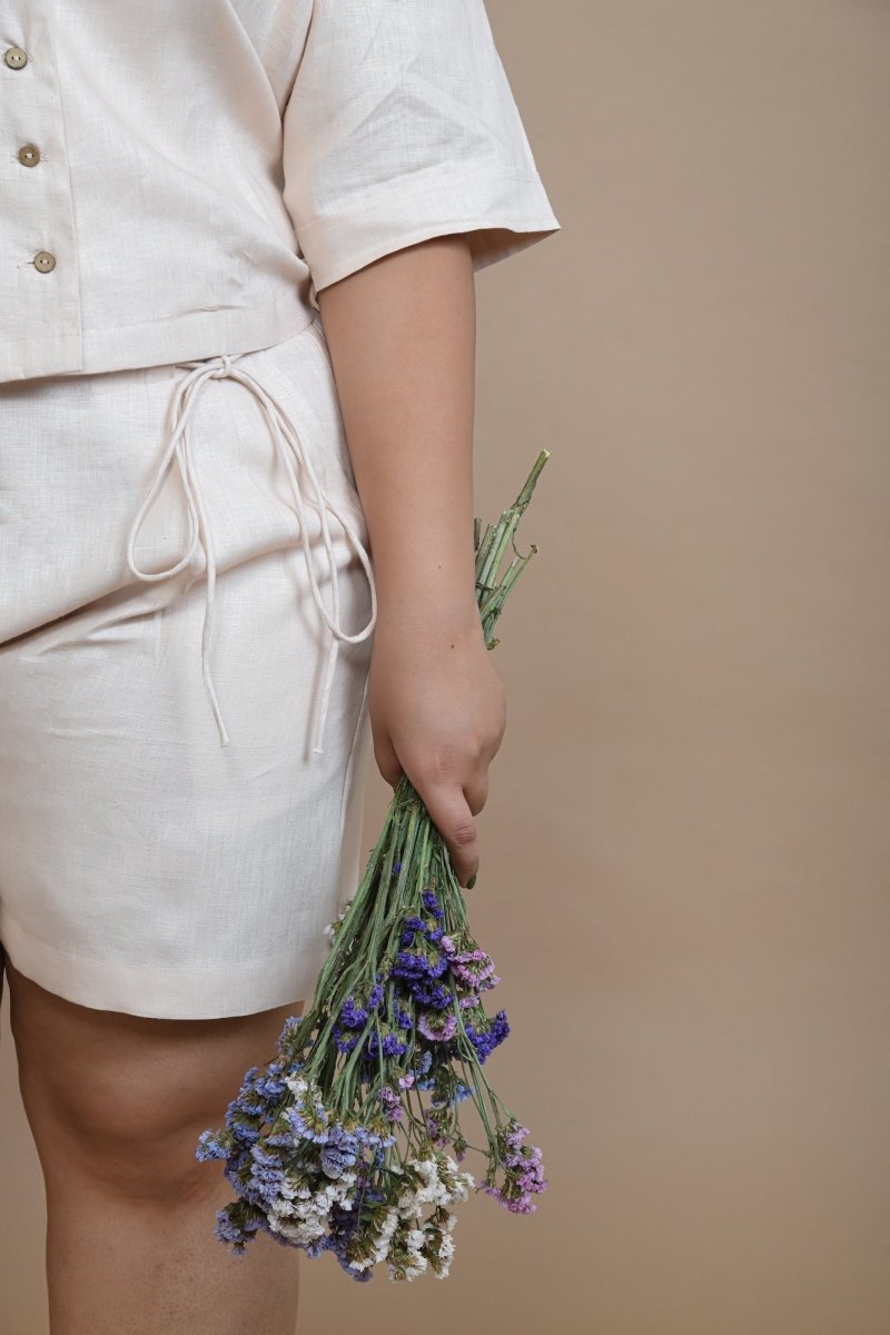 Hemp Side Tie Shorts Natural Comfort With a Modern Touch – Womens Shorts by Pravaah India available on Brown Living™. S Peach. SKU: PRA24CL3PS. Img 6.