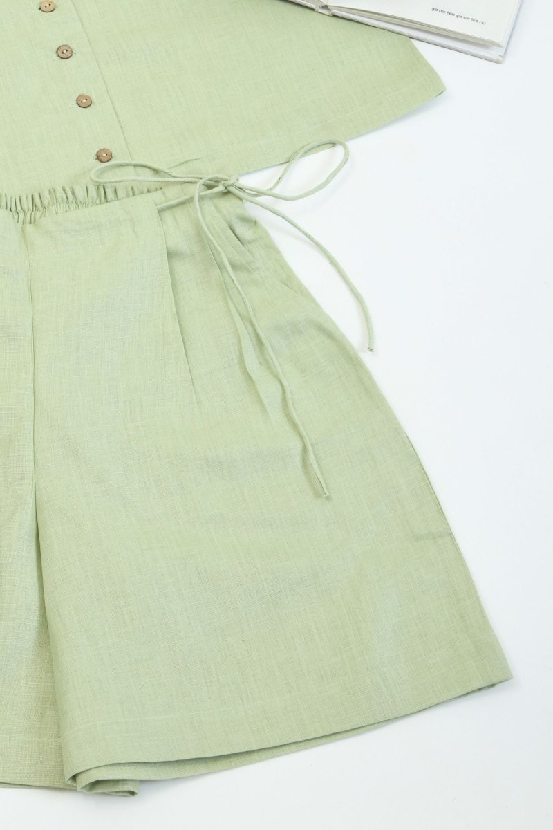 Hemp Side Tie Shorts Natural Comfort With a Modern Touch – Womens Shorts by Pravaah India available on Brown Living™. S Peach. SKU: PRA24CL3PS. Img 5.