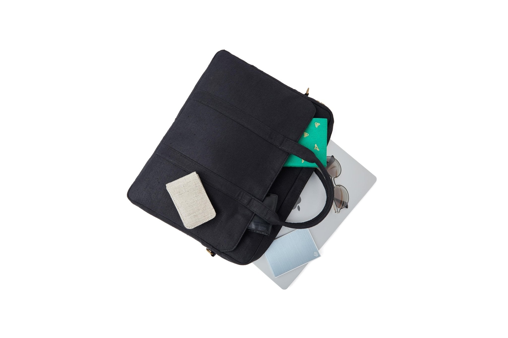 Hemp Solid Laptop Bag | Eco - Friendly & Durable Work Companion – Laptop Sleeve on Brown Living™. SKU: GLB02-BLACK. Img 2.