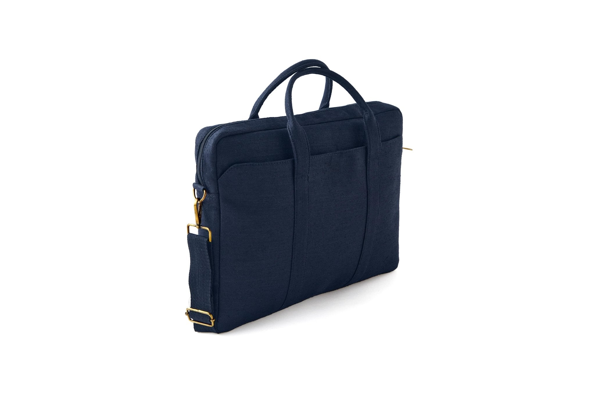 Hemp Solid Laptop Bag | Eco - Friendly & Durable Work Companion – Laptop Sleeve on Brown Living™. SKU: GLB02-NAVYBLUE. Img 4.