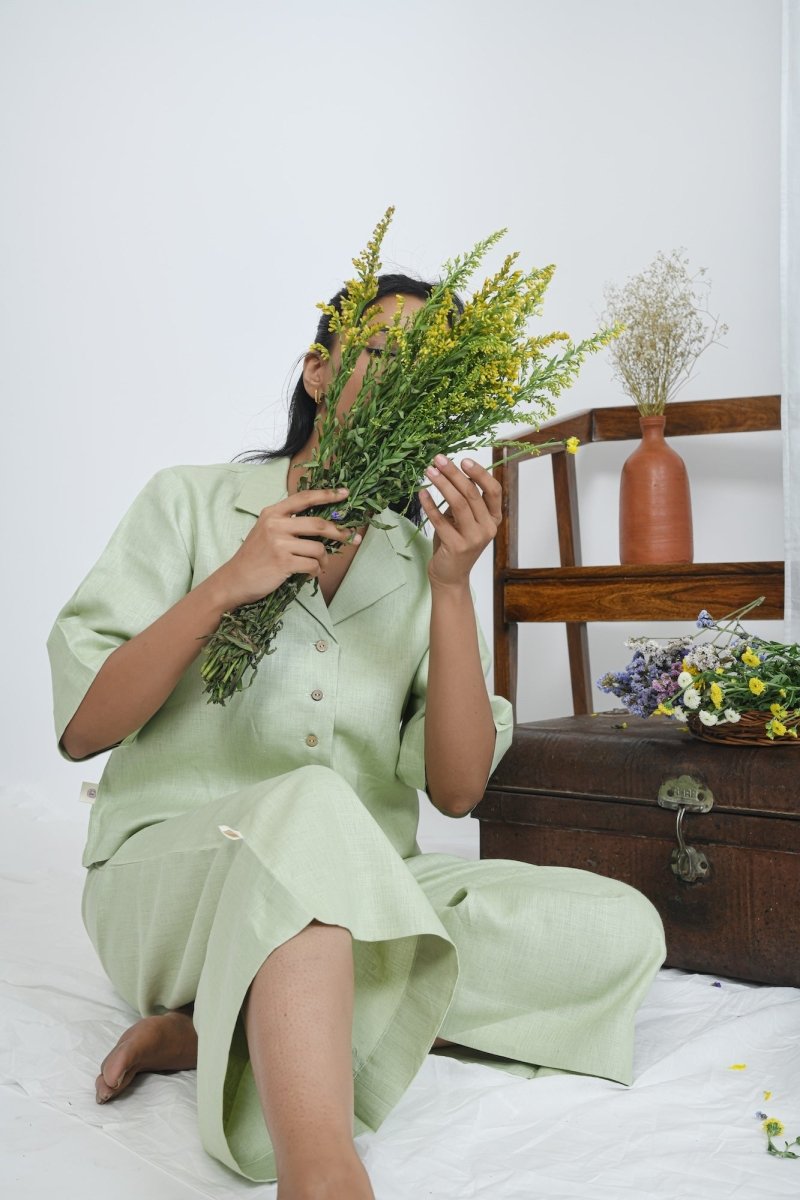 Hemp Wide Leg Pants With Side Zip With Pockets – Womens Pants by Pravaah India available on Brown Living™. Xs Blurberry. SKU: PRA24CL5IXS. Img 9.