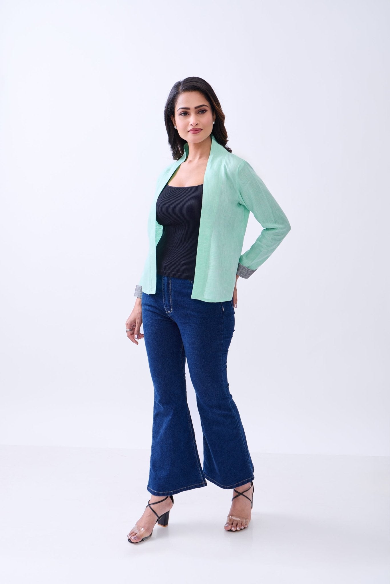 Hemp Women’s Green Front Open Blazer | Sustainable Eco - Friendly Jacket – Womens Blazer on Brown Living™. SKU: GBL04-GREEN-S. Img 1.