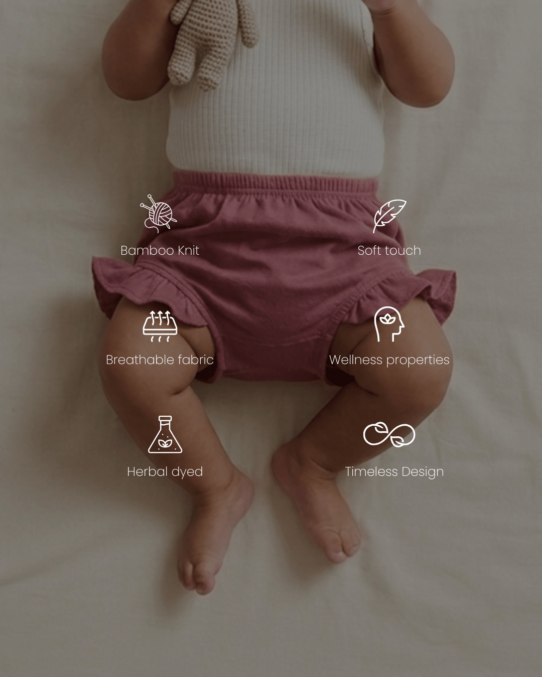 Herb Dyed Baby Shorts With Ruffle Details – Kids Daywear Sets on Brown Living™. SKU: SY03011. Img 4.