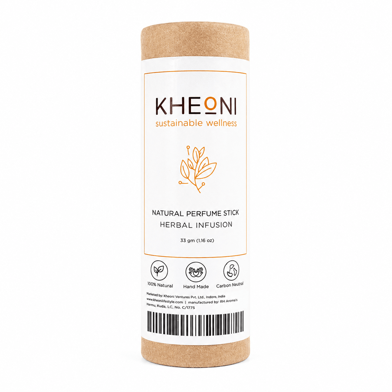 Herbal Infusion Natural Perfume Stick | Solid Fragrance Balm – Perfume on Brown Living™. SKU: KHROD-01. Img 1.